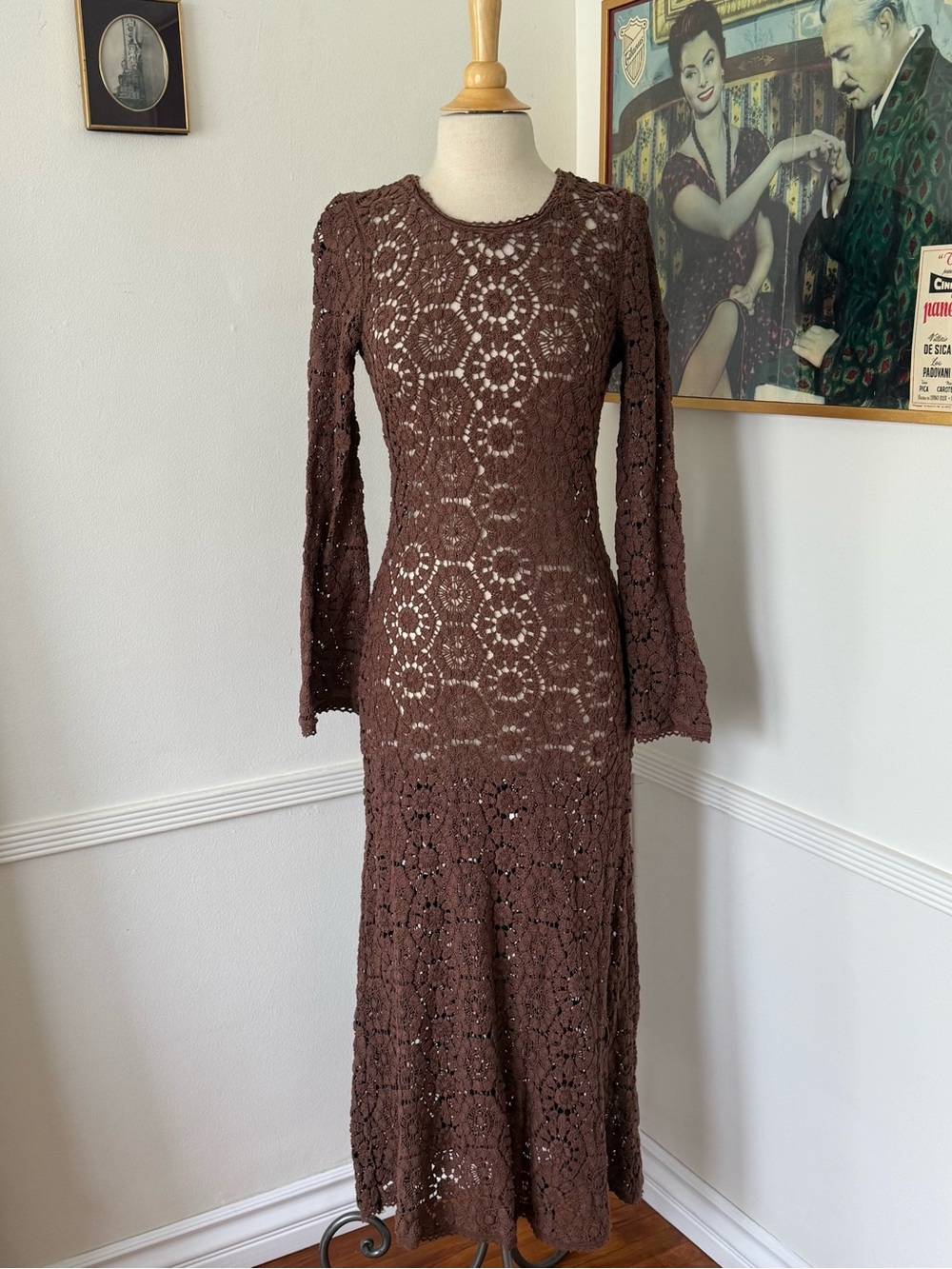 Spell Brown Crochet Dress